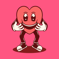 Illustration vector graphic of LOVE HUG RETRO CARTOON CARACTHER for apparel design merchandise, such as logos on product packaging