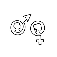 Female and male gender symbol vector. Health care and medicine sign postcard illustration. Men and woman gender sign. Hand drawn logo. Gender symbol.