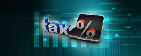 Naklejka premium 3d illustration Tax Concept with percentage symbol with briefcase