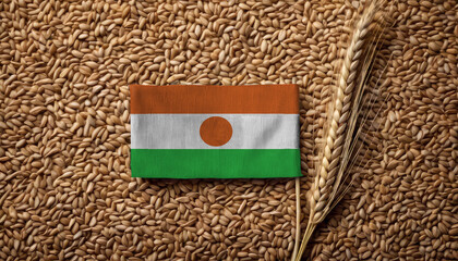 Grains wheat with Niger flag, trade export and economy concept. Top view.