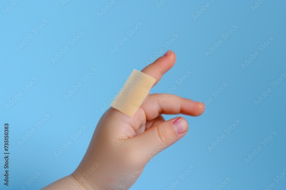 Aufkleber a hand with a piece of tape on it. can be used for various diy projects or as a symbol of repair and