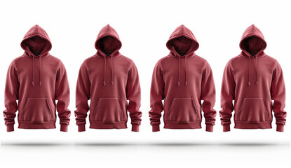Blank hoodie mockup in different positions isolated on white background