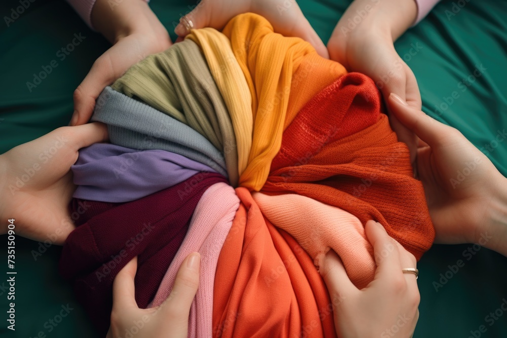 Poster a group of people standing in a circle and holding hands. can be used to represent unity, teamwork, 