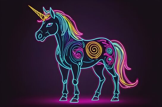 fairy unicorn cartoon illustration with neon colors
