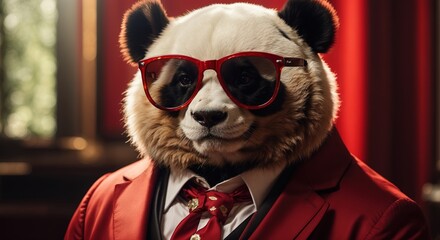 Panda character wearing fashion shirt and sunglasses