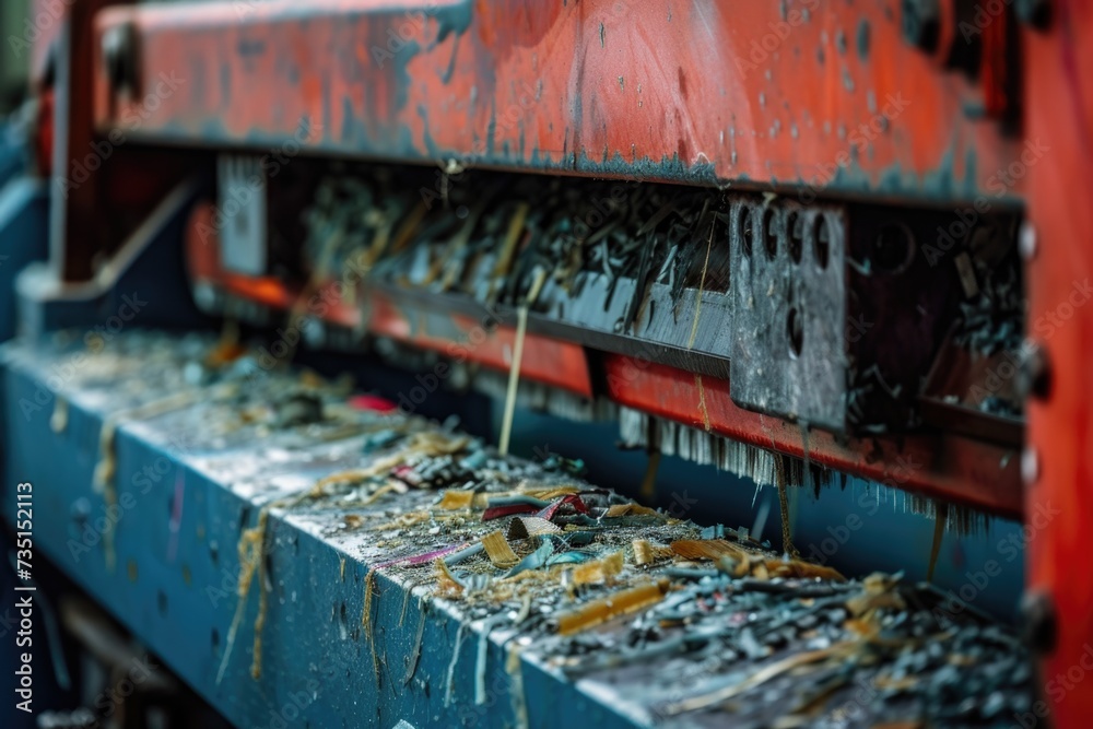 Poster A detailed view of a machine covered with a variety of items. This versatile image can be used to depict manufacturing, production, or a collection of objects