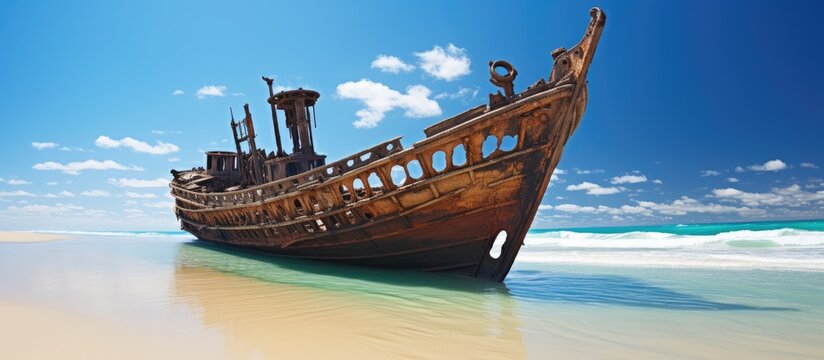 shipwreck of the meheno on Fraser Island. Creative Banner. Copyspace image