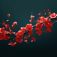 Branching floral composition with red flowers