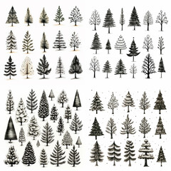 Obraz premium clipart set evenly spaced white background digital, christmas tree seamless pattern