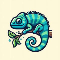 flat logo of Vector chameleon illustration, chameleon illustration 