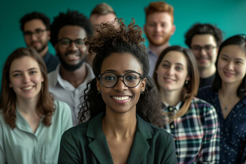 Group, portrait and business people in an office for collaboration, teamwork and corporate meeting. Confident, empowerment and diverse staff standing together for support and leadership in workplace