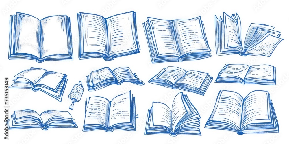 Poster A pile of open books stacked on top of each other. Perfect for educational or library-related designs