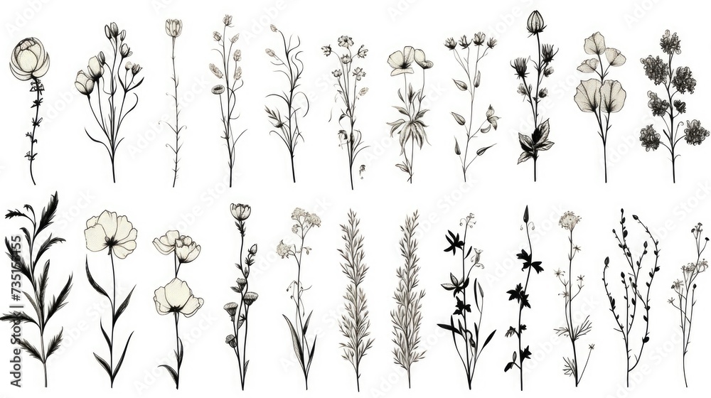Aufkleber A collection of different types of flowers displayed on a clean white background. Perfect for adding a pop of color to any project