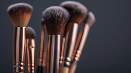 A close-up view of a collection of makeup brushes. Perfect for beauty and cosmetics related projects