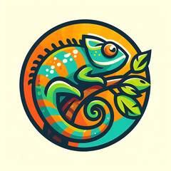 Obraz premium flat logo of Vector chameleon illustration, chameleon illustration 
