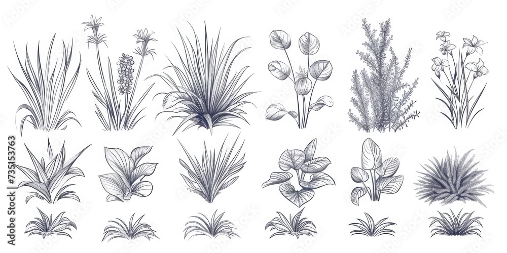 Poster A collection of different types of plants displayed on a clean white background. This versatile image can be used for various purposes