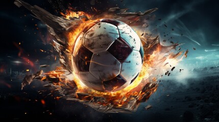 Fototapeta premium A football is played at great speed in the stadium