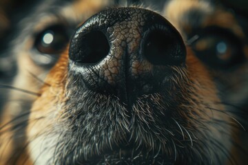 A detailed close-up of a dog's nose, showcasing its unique features. Ideal for animal lovers and pet-related projects