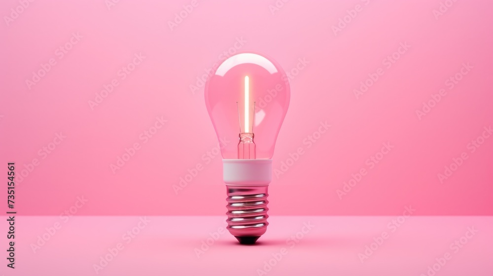 Poster A pink light bulb placed on a pink surface. This image can be used to depict uniqueness, creativity, or to add a pop of color to any design