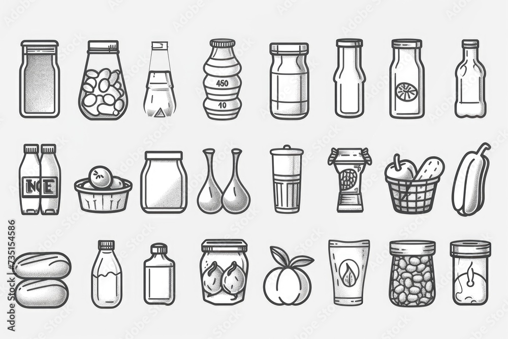 Poster a collection of various types of food and drinks. suitable for use in menus, recipe books, or food-r