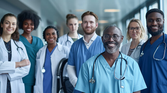 Diverse and inclusive medical environment where healthcare workers and patients of all ages and ethnicities come together in a harmonious and professional setting.