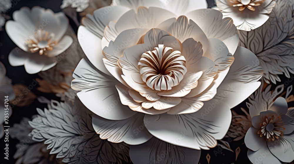 Aufkleber A close-up view of a paper flower on a table. This image can be used for various creative projects and crafts