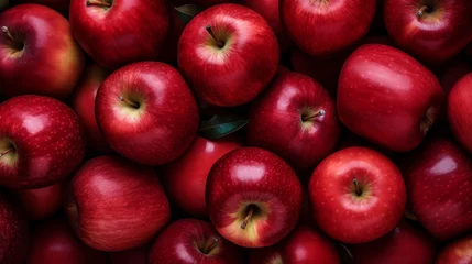 Foto op Aluminium red apples top view close up frame background wallpaper © Natawut