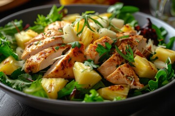 salad with chicken, pineapple and cheese.