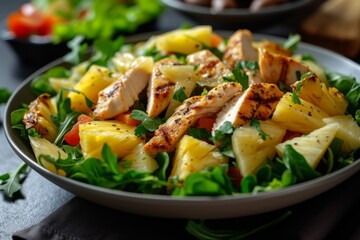 salad with chicken, pineapple and cheese. 