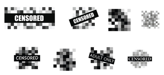 Censored pixel signs. Censorship rectangle background. Pixelation mosaics. Set of censor bar. - obrazy, fototapety, plakaty