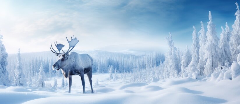 moose in swedish lapland beautiful winter landscape. Creative Banner. Copyspace image