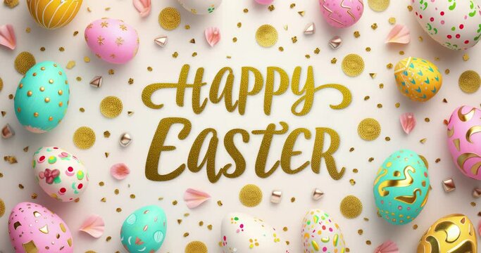 happy easter hand written letter, type animation gold glitter, festive celebration design decor concept