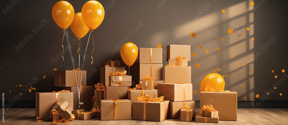 Aufkleber parcel delivery man check stock prepare to send the package to the customer. creative banner. copysp