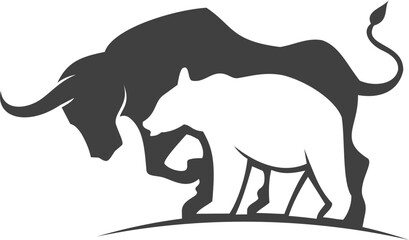 Bear and bull silhouette logo. Vector image