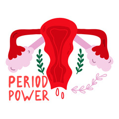  Vector illustration of female reproductive system. Female menstrual cycle.  Banner with uterus.