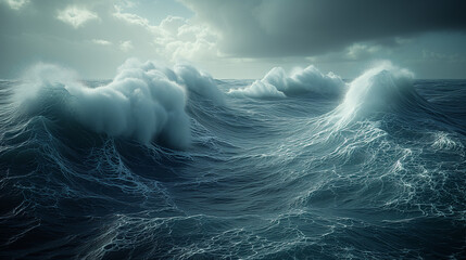 Beautiful seascape with huge waves during sea storm. - obrazy, fototapety, plakaty