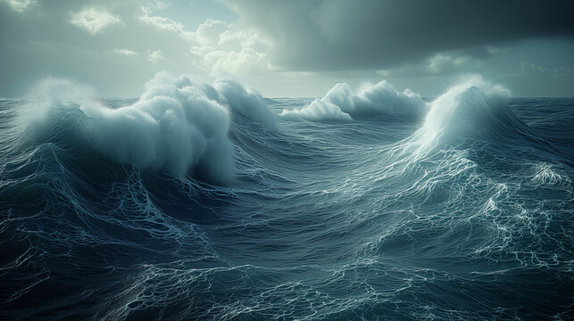 Beautiful seascape with huge waves during sea storm.