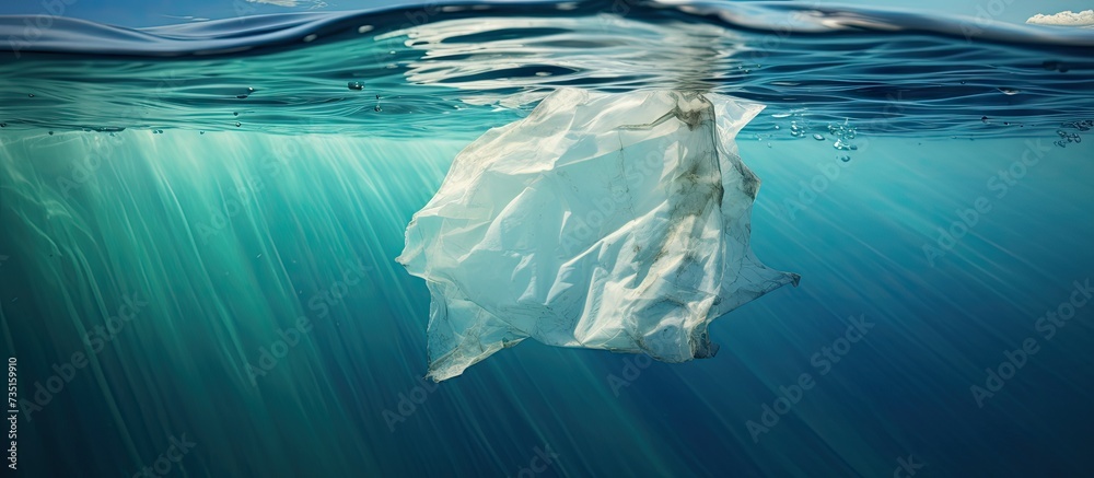 Aufkleber plastic bag looking like an iceberg melting on the surface of the ocean it is floating and dispersin