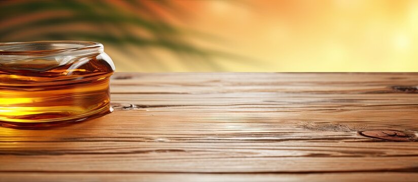 Palm Oil fruit of vegetable oil on old wooden floor. Creative Banner. Copyspace image
