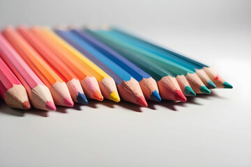 Fototapeta premium A-close-up-of-a-row-of-colored-pencils-on-a-white-surface-generative-ai-
