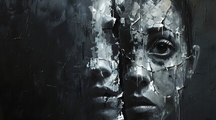 Dual Face Portrait in Black and White with Textured Realism