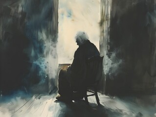 Elderly Man in Watercolor: A Study in Introspection
