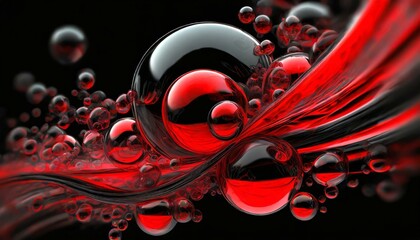 Bubbles in motion, abstract red and black background
