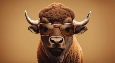 Foto op Canvas Funny buffalo wearing sunglasses © MochSjamsul