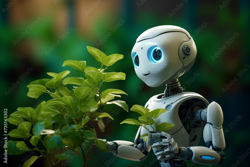 Aufkleber robot arm with a plant. digital transformation in agriculture and smart farming