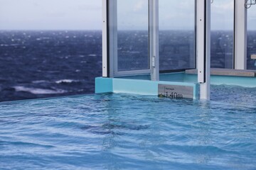 View across infinity pool on cruise ship