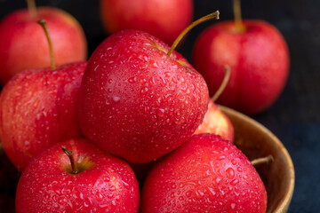 clean wet red apples , close-up
