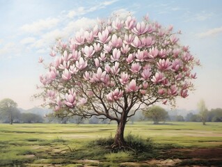 Fototapeta premium Magnolia tree with pink flowers