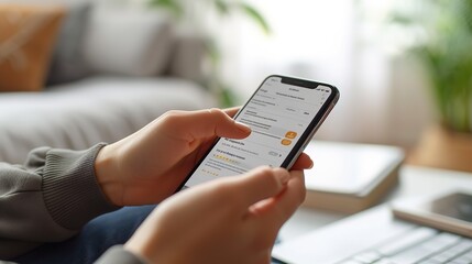 An individual comfortably manages their finances using a banking app on a smartphone, highlighting the convenience of digital personal finance.