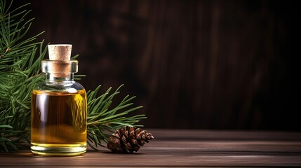 Obraz na płótnie Canvas Aromatic pine essence, pine branches and cones, relaxing smell of essential oil